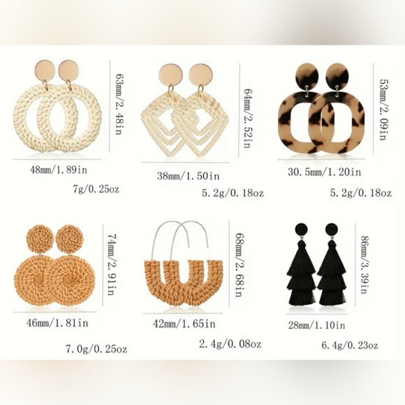 Rattan Dangle Bohemian Style Earrings - Picture 2 of 5